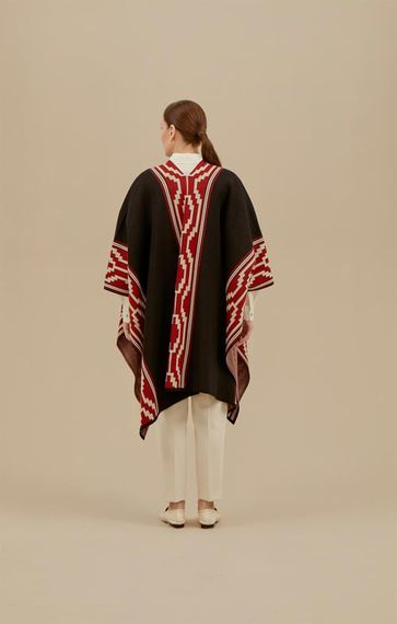 Women's Black Patterned Poncho - photo 5