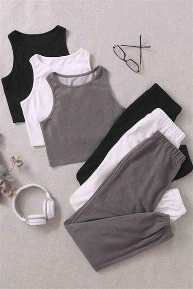 Markano Single Color Set Sleeveless Fleece Top and Bottom Pajama Set Black - photo 3