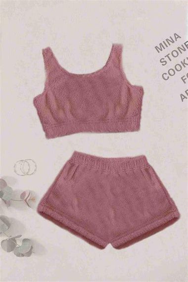Піжамний комплект Markano без рукавів з плюшевим флісовим нижнім верхом і шортами темно-рожевий - фото 1