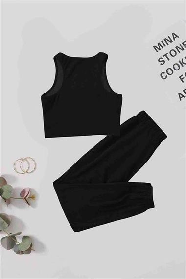 Markano Single Color Set Sleeveless Fleece Top and Bottom Pajama Set Black - photo 2