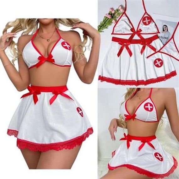 Маркано Фэнтезийный красно-белый костюм медсестры - фото 5