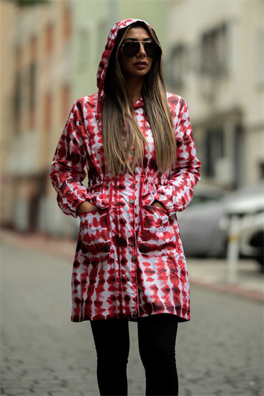 Markano Red Hooded Drawstrable Raincoat - photo 2