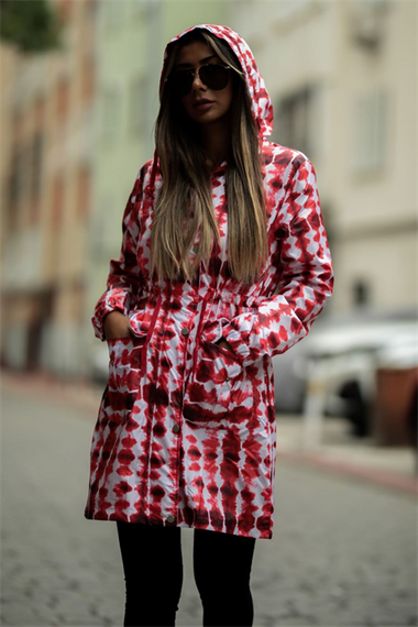 Markano Red Hooded Drawstrable Raincoat - photo 4