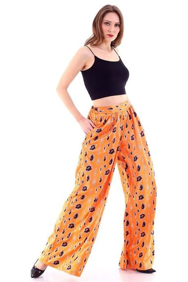 Markano Orange Patterned Wide Leg Satin Trousers - photo 1