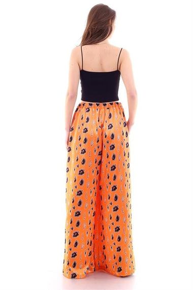 Markano Orange Patterned Wide Leg Satin Trousers - photo 4