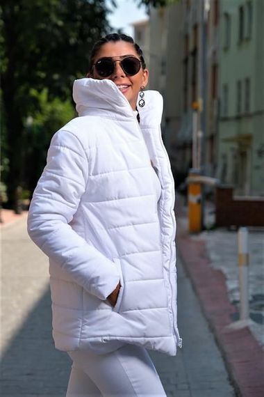 Markano White Stand-up Collar Long Puffer Coat - photo 3