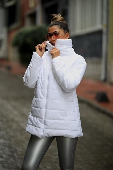 Markano White Stand-up Collar Long Puffer Coat - photo 1