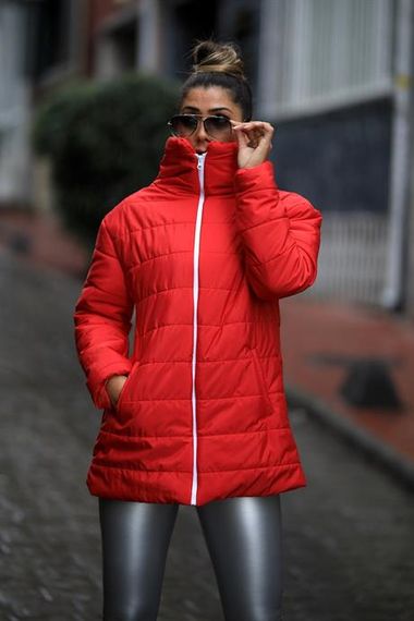 Markano Red Stand Collar Long Puffer Coat - photo 1