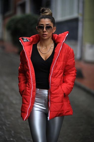 Markano Red Stand Collar Long Puffer Coat - photo 3