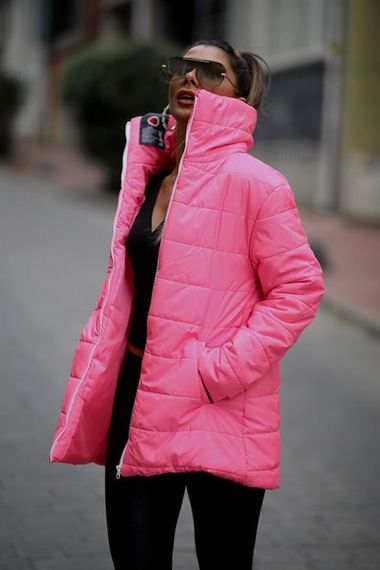 Markano Pink Stand Collar Long Puffer Coat - photo 1