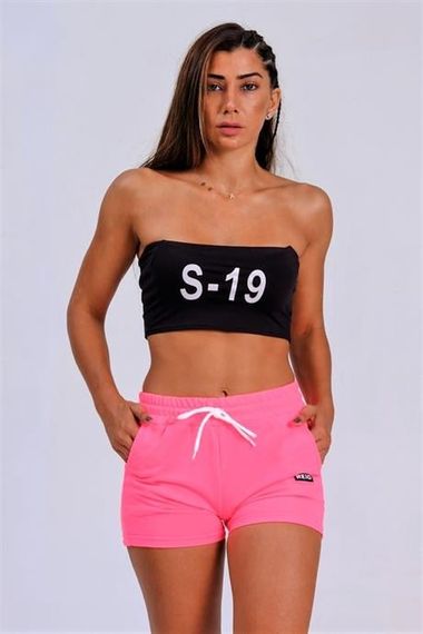 Markano Highlighter Pink Cotton Shorts with Elastic Waist, Lace-Up and Pocket - photo 3