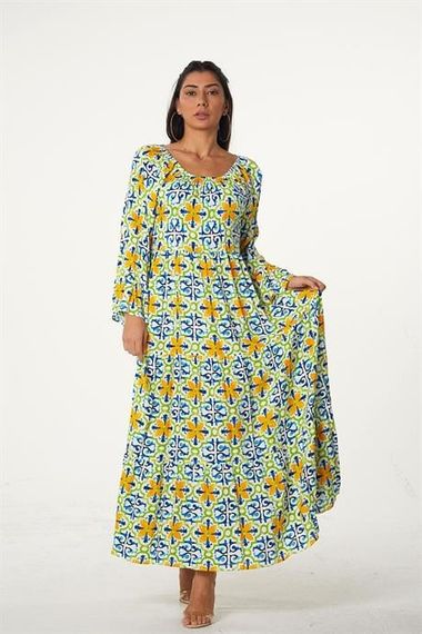 Markano Green Carmen Casual Dress with Flounce Collar Sleeves and Floral Pattern - photo 5