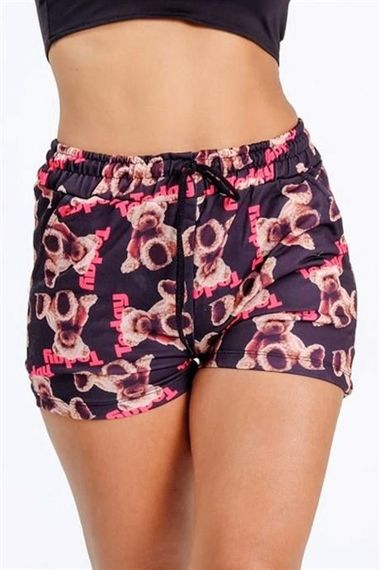 Markano Black Bear Printed Cotton Shorts with Elastic Waist, Lace-up and Pocket - photo 2