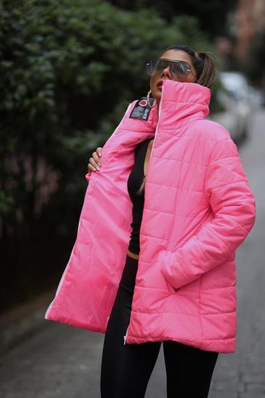 Markano Pink Stand Collar Long Puffer Coat - photo 4