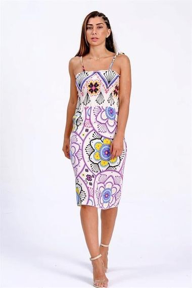 Markano White Purple Ethnic Patterned Rope Strap Gimped Woven Dress - photo 1