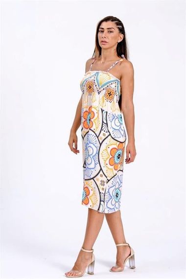 Markano White Orange Ethnic Patterned Rope Strap Gimped Woven Dress - photo 3