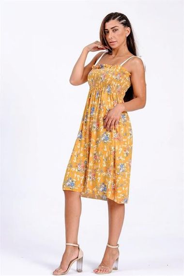 Markano Mustard Floral Patterned Rope Strap Gimped Woven Dress - photo 3