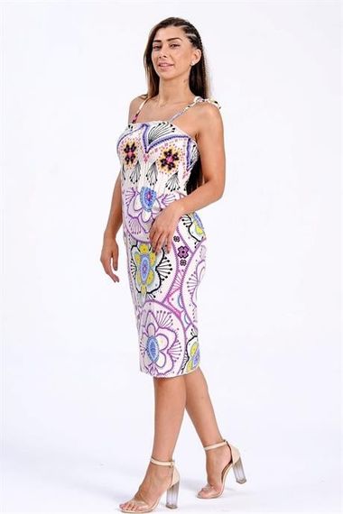 Markano White Purple Ethnic Patterned Rope Strap Gimped Woven Dress - photo 3