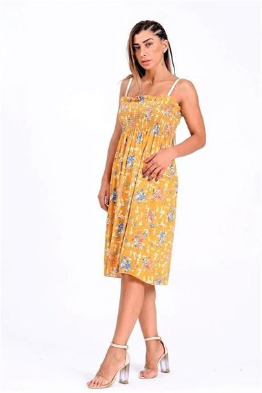 Markano Mustard Floral Patterned Rope Strap Gimped Woven Dress - photo 5