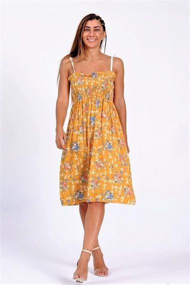 Markano Mustard Floral Patterned Rope Strap Gimped Woven Dress - photo 2