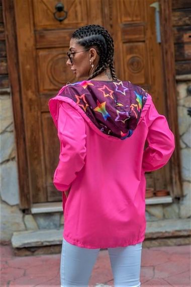 Markano Fuchsia Star Hooded Thin Raincoat with Pockets - photo 4