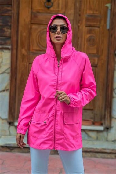 Markano Fuchsia Star Hooded Thin Raincoat with Pockets - photo 2