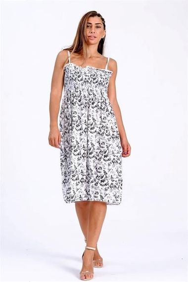 Markano White Black Floral Patterned Rope Strap Gimped Woven Dress - photo 1