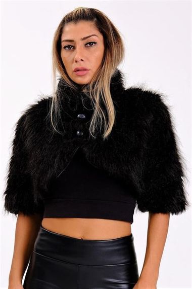 Markano Black Half Sleeve Buttoned Fur Scarf Bolero - photo 1