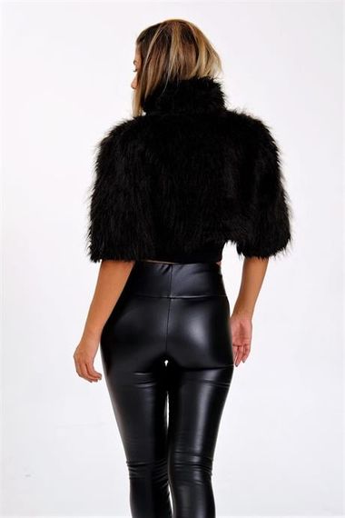 Markano Black Half Sleeve Buttoned Fur Scarf Bolero - photo 5