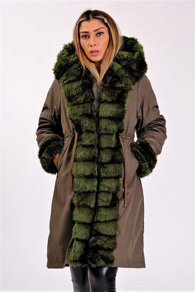 Markano Green Waterproof Hooded Long Coat with Fur Inside - photo 2