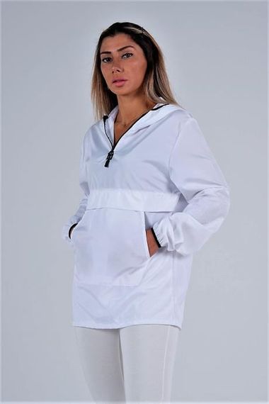 Markano White Hooded Raincoat with Kangaroo Pocket - photo 4