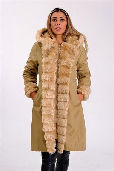 Markano Beige Waterproof Hooded Long Coat with Fur Inside - photo 3