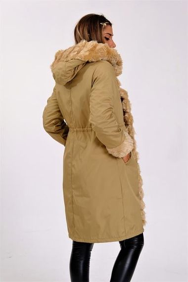 Markano Beige Waterproof Hooded Long Coat with Fur Inside - photo 5