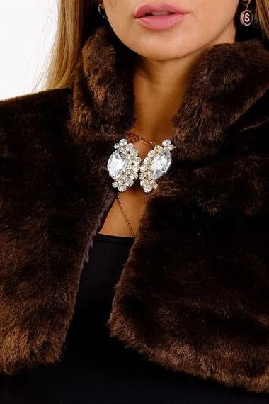 Markano Brown Brooched Fur Scarf Bolero - photo 5