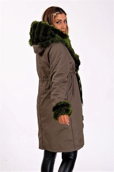 Markano Green Waterproof Hooded Long Coat with Fur Inside - photo 4