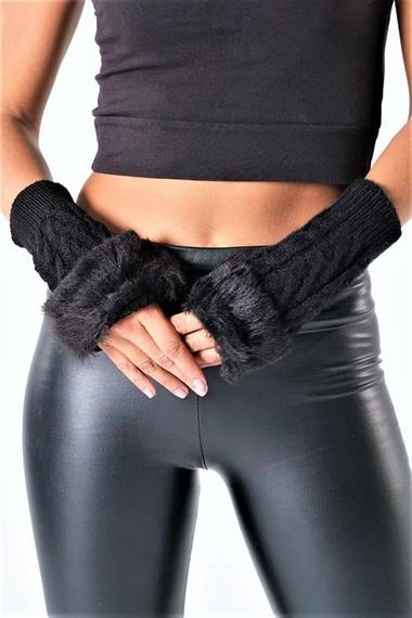 Markano Black Furry Wool Fingerless Gloves - photo 4