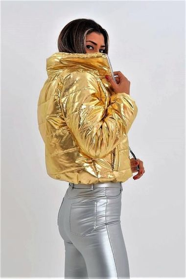 Markano Gold Stand-up Collar Shiny Puffer Coat - photo 5