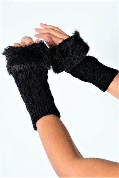 Markano Black Furry Wool Fingerless Gloves - photo 2