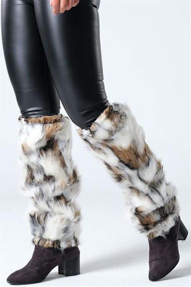 Markano White Brown Patterned Furry Plush Leggings - photo 1