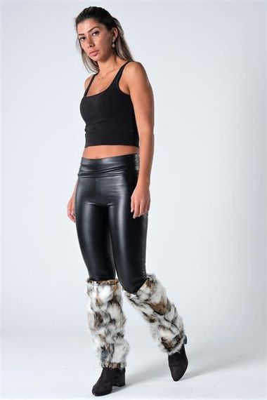 Markano White Brown Patterned Furry Plush Leggings - photo 2