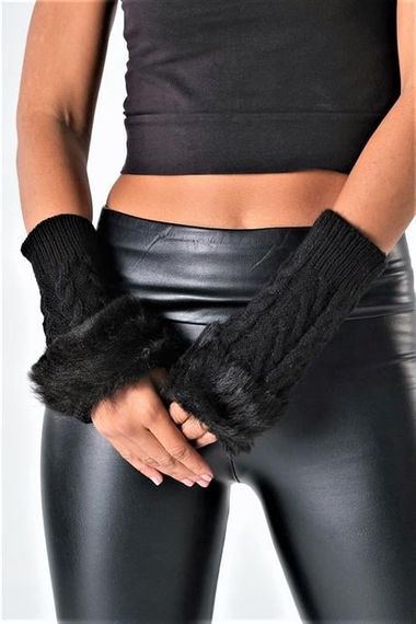 Markano Black Furry Wool Fingerless Gloves - photo 1