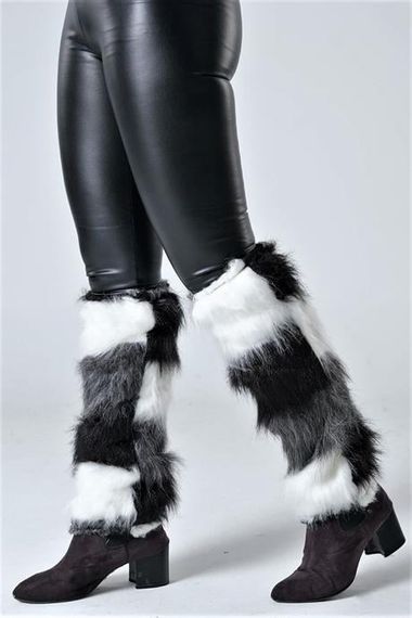 Markano Black and White Striped Plush Leggings - photo 1