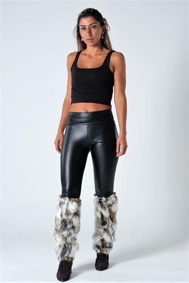 Markano White Brown Patterned Furry Plush Leggings - photo 3