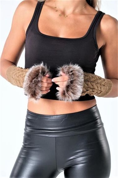 Markano Brown Fur Wool Fingerless Gloves - photo 3