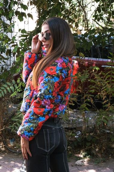 Markano Blue Stand-up Collar Floral Short Puffer Coat - photo 5