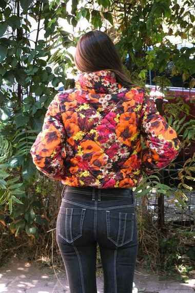 Markano Orange Stand-Up Collar Floral Short Puffer Coat - photo 5