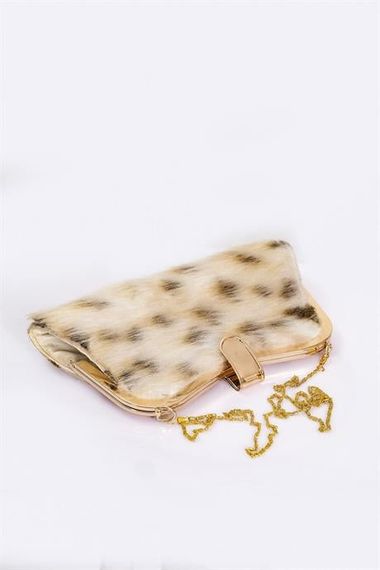 Markano Beige Faux Fur Chain Hand and Shoulder Clutch Portfolio Bag - photo 4