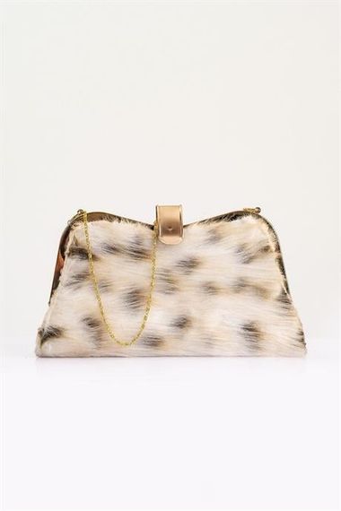 Markano Beige Faux Fur Chain Hand and Shoulder Clutch Portfolio Bag - photo 3