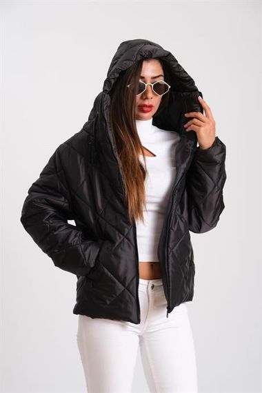 Markano Black Hooded Diamond Pattern Puffer Coat - photo 1