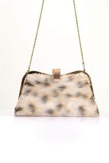 Markano Beige Faux Fur Chain Hand and Shoulder Clutch Portfolio Bag - photo 1